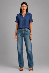 Women Blouse | V-Neck Pleated & Relaxed Fit