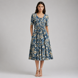 Women's Midi Dress | Floral Pleated Design with Pockets
