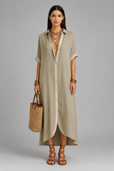 Women Midi Dress | Oversized Collar & Button-Front