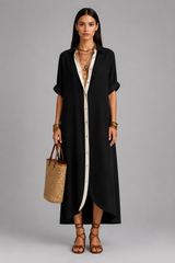 Women Midi Dress | Oversized Collar & Button-Front