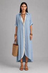 Women Midi Dress | Oversized Collar & Button-Front