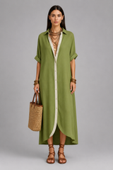 Women Midi Dress | Oversized Collar & Button-Front