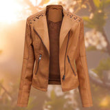 Women's Moto Biker Jacket | Zip-Up & Stand Collar 4