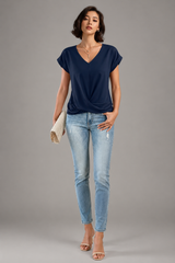 Women's Summer Top | V-Neck, Twist Front Hem & Short Sleeve