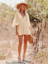 Women's V-Neck Mini Dress | Lace Sleeve Detail