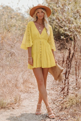 Women's V-Neck Mini Dress | Lace Sleeve Detail