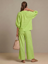 Women's Wide Leg Trouser Set | Zip Front Blouson Top 10