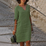 Women's Midi Dress | V-Neck & 3/4 Sleeves