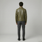 Croc-Embossed Leather Shirt Jacket