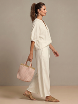 Women's Wide Leg Trouser Set | Zip Front Blouson Top 14