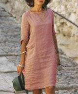 Women's Midi Dress | V-Neck & 3/4 Sleeves