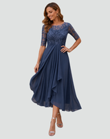 Women's Midi Cocktail Dress | Lace Sleeves & Tulle Skirt 9