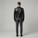 Croc-Embossed Leather Cropped Blazer