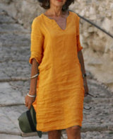 Women's Midi Dress | V-Neck & 3/4 Sleeves