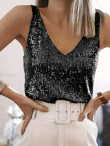 Women's Sequin Top | Sparkling V-Neck Design