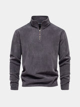 Flat lay of the charcoal quarter-zip pullover