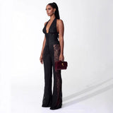 Women's Lace Halter Jumpsuit | Wide Leg & Backless Design 3