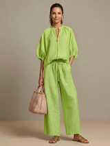 Women's Wide Leg Trouser Set | Zip Front Blouson Top 7
