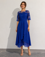 Women's Midi Cocktail Dress | Lace Sleeves & Tulle Skirt 4
