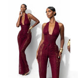 Women's Lace Halter Jumpsuit | Wide Leg & Backless Design 4