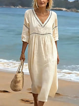 Women's V-Neck Dress | Flattering Fit with Pockets