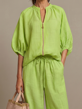 Women's Wide Leg Trouser Set | Zip Front Blouson Top 9