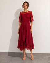 Women's Midi Cocktail Dress | Lace Sleeves & Tulle Skirt 5