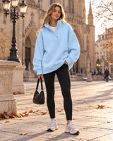 Women's Henley Sweatshirt | Oversized Fit & Snap Button Placket 1