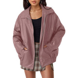 Ava | Women's Oversized Faux Leather Bomber Jacket Collared Zip-Up 7