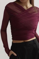 Fern | Women's Ruched Mesh Long Sleeve Top 1