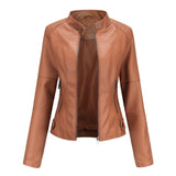 Florence | Women's Cropped Zip-Up Faux Leather Jacket Stand Collar 4