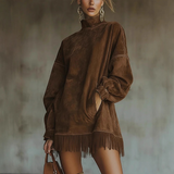 Freya – High-Neck Fringed Oversized Tunic Dress for Women 2
