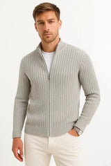 Harrington Oxford | Men's Cardigan Grey Ribbed Knit Lightweight Casual and Formal Design for Men 0
