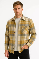 Harrington Oxford | Men's Casual Shirt  Long Sleeve Checkered Khaki 1