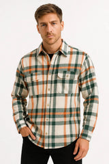 Harrington Oxford | Men's Casual Shirt  Long Sleeve Checkered Khaki 2