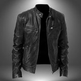 Harrington Oxford | Men’s Leather Biker Jacket – Zip-Up with Stand Collar and Pockets 0
