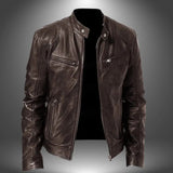 Harrington Oxford | Men’s Leather Biker Jacket – Zip-Up with Stand Collar and Pockets 1