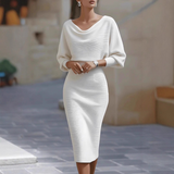 Helga – Draped Batwing Sleeves Dress 0
