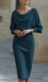 Helga – Draped Batwing Sleeves Dress 5