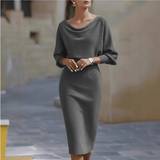 Helga – Draped Batwing Sleeves Dress 7