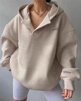 Hoodie Women's oversized fit with button placket | L&S 0