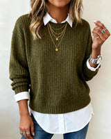 Laluna® | Sweater With Shirt Collar And Patchwork Design 0