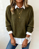 Laluna® | Sweater With Shirt Collar And Patchwork Design 1
