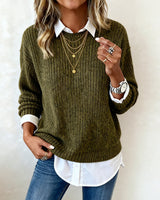 Laluna® | Sweater With Shirt Collar And Patchwork Design 2