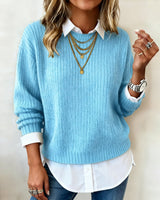 Laluna® | Sweater With Shirt Collar And Patchwork Design 3