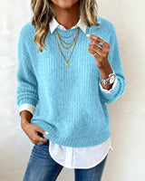Laluna® | Sweater With Shirt Collar And Patchwork Design 4