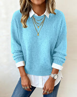 Laluna® | Sweater With Shirt Collar And Patchwork Design 5