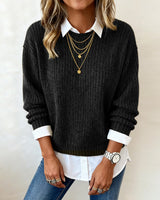Laluna® | Sweater With Shirt Collar And Patchwork Design 6