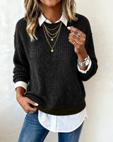 Laluna® | Sweater With Shirt Collar And Patchwork Design 7