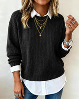 Laluna® | Sweater With Shirt Collar And Patchwork Design 8